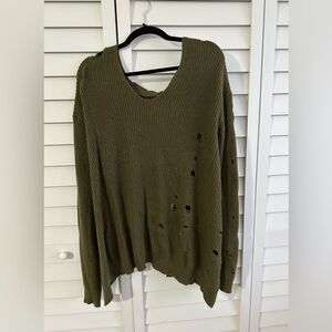 Dark Green Oversized Distressed Women's Sweater by Central Park West